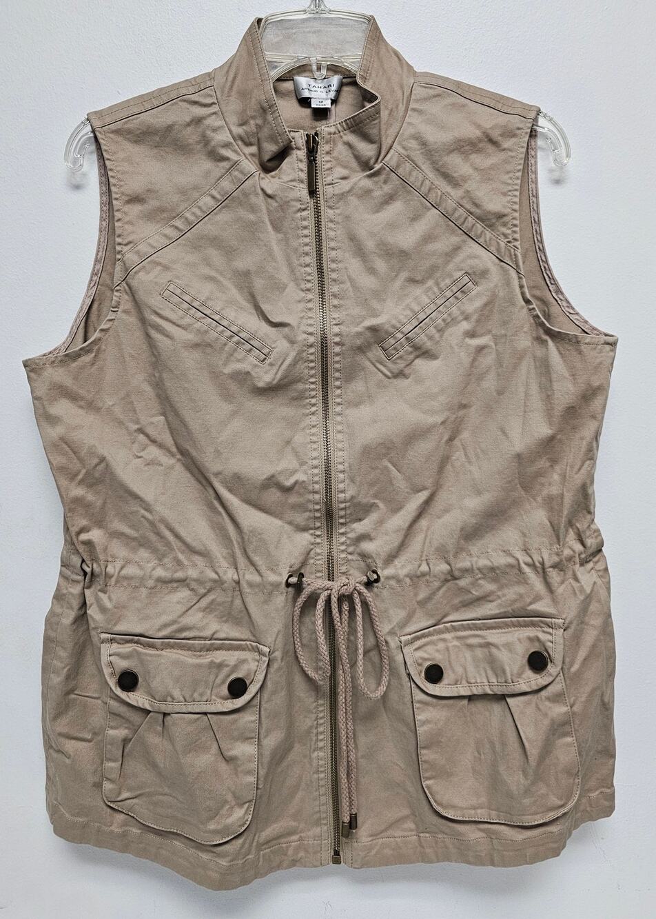 NWT Tahari Arthur S Levine Womens Khaki Utility Vest-Size 12